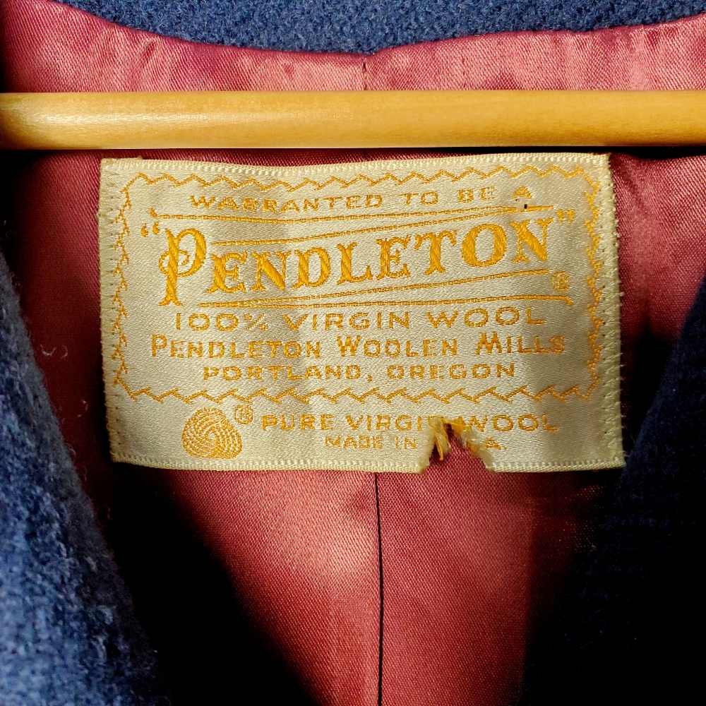 *RARE* Vintage 1970's Pendleton Navy Blue Virgin Wool Poncho Cape - Picture 6 of 8